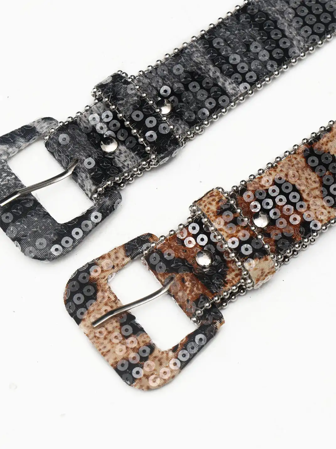 FULLTIDE | Rhinestone Leopard Print Sequined Leather Belt