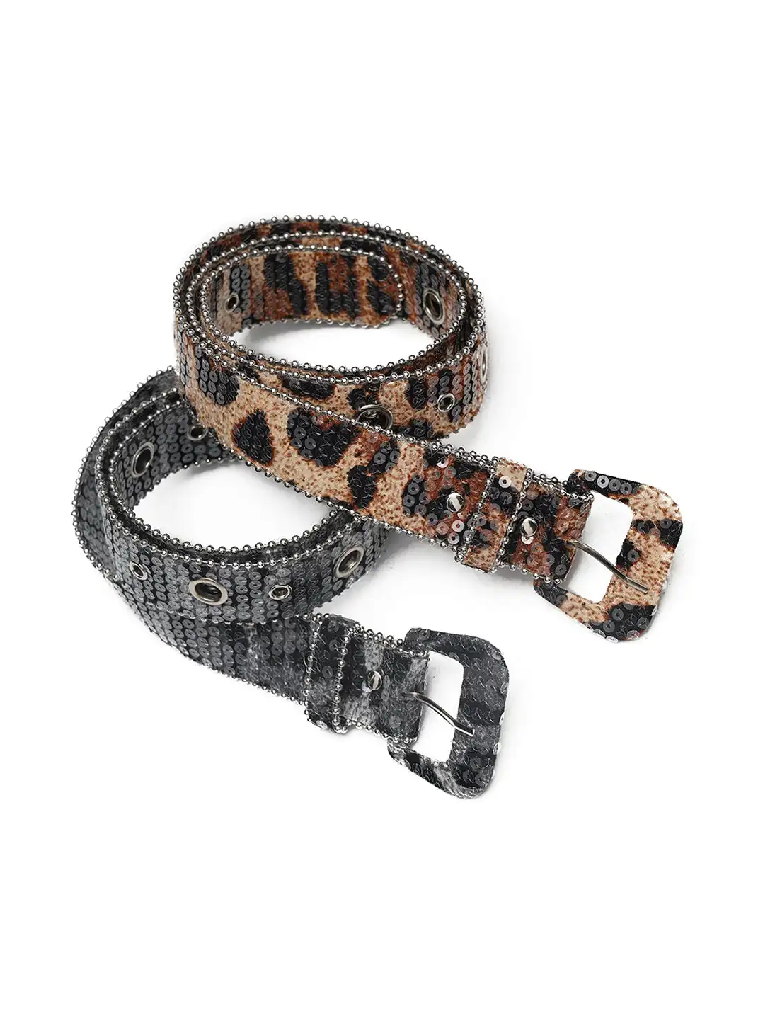 FULLTIDE | Rhinestone Leopard Print Sequined Leather Belt
