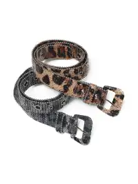 FULLTIDE | Rhinestone Leopard Print Sequined Leather Belt