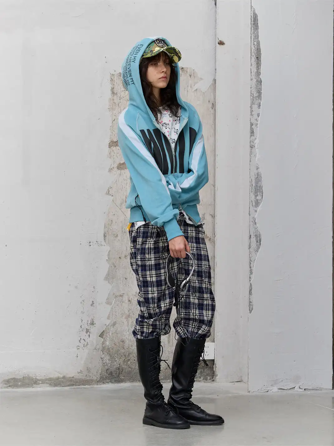 FULLTIDE | Leather Button-Up Pleated Plaid Trousers