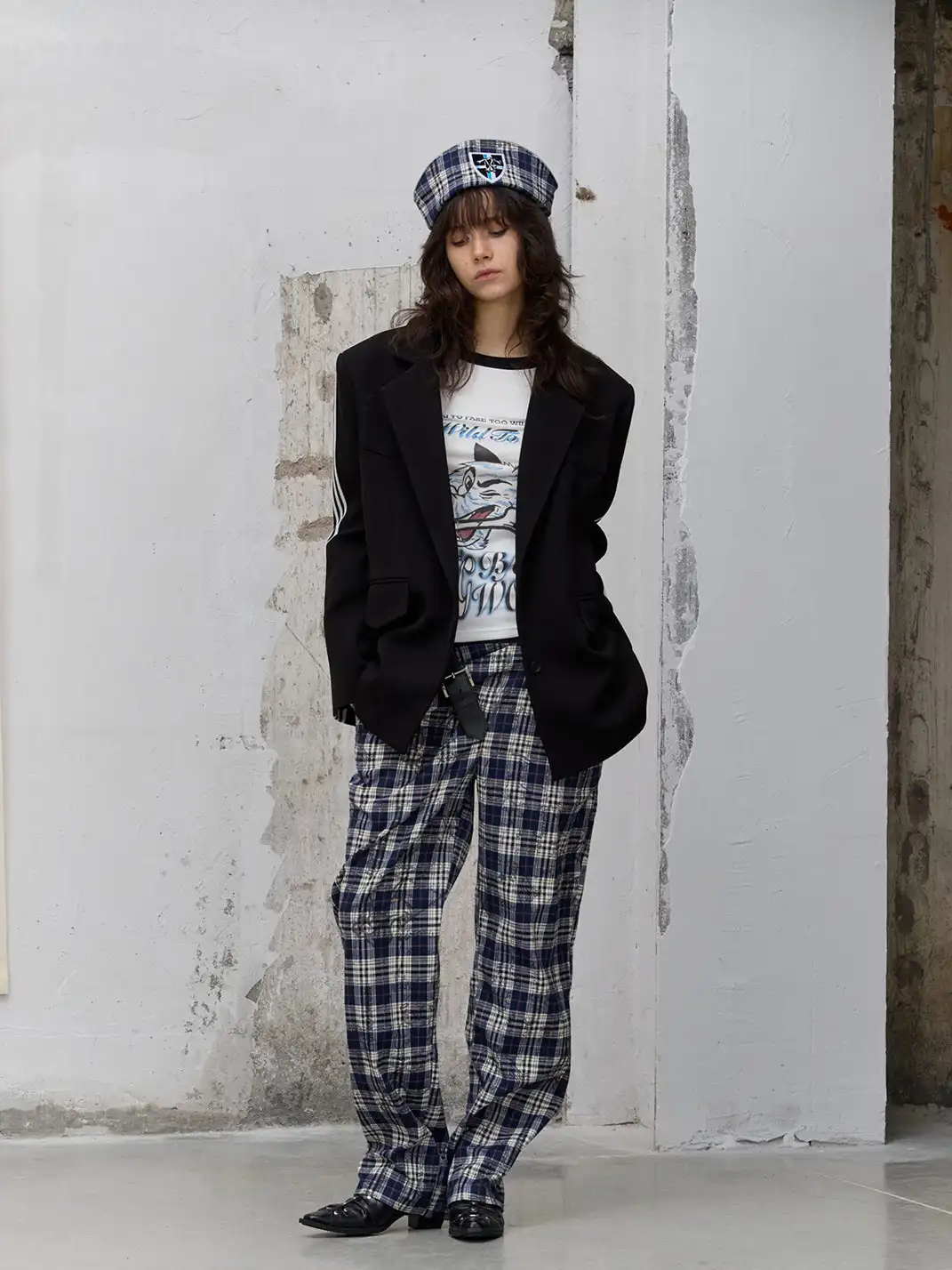 FULLTIDE | Leather Button-Up Pleated Plaid Trousers