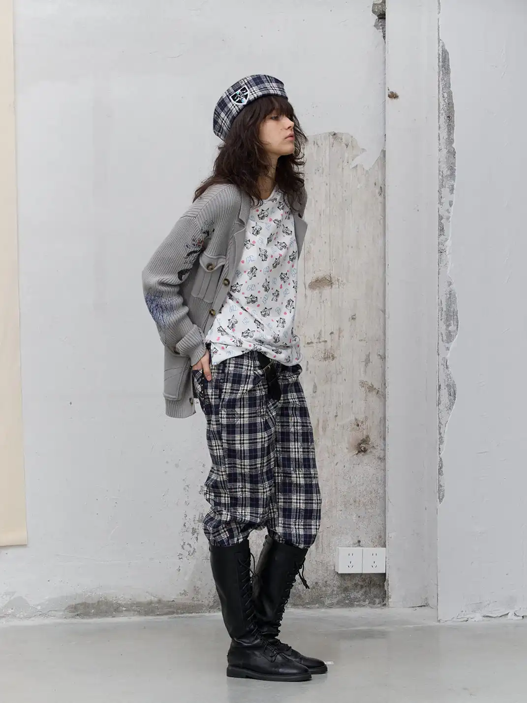 FULLTIDE | Leather Button-Up Pleated Plaid Trousers