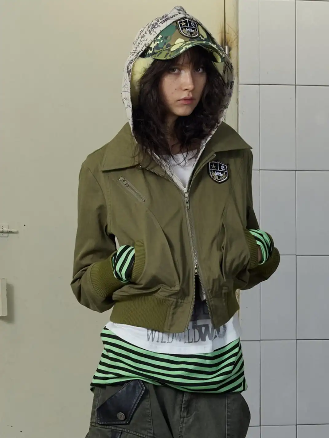 FULLTIDE | Graffiti-Print Faux Two-Piece Zip-Up Jacket