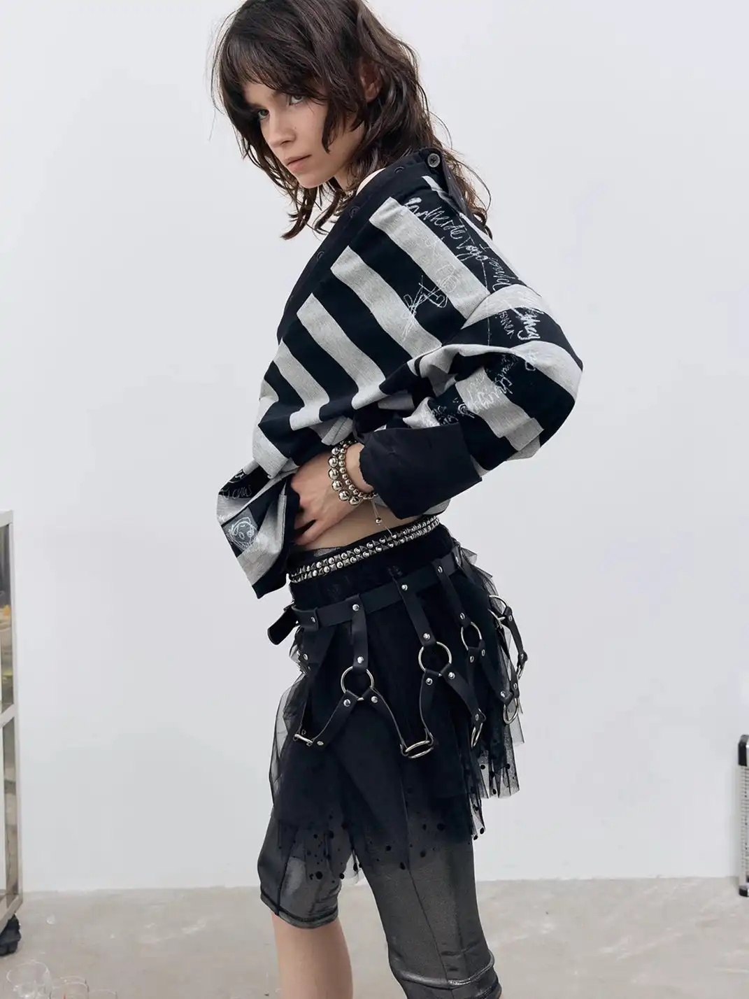 FULLTIDE | Striped Graffiti Faux Two-Piece Polo T-Shirt