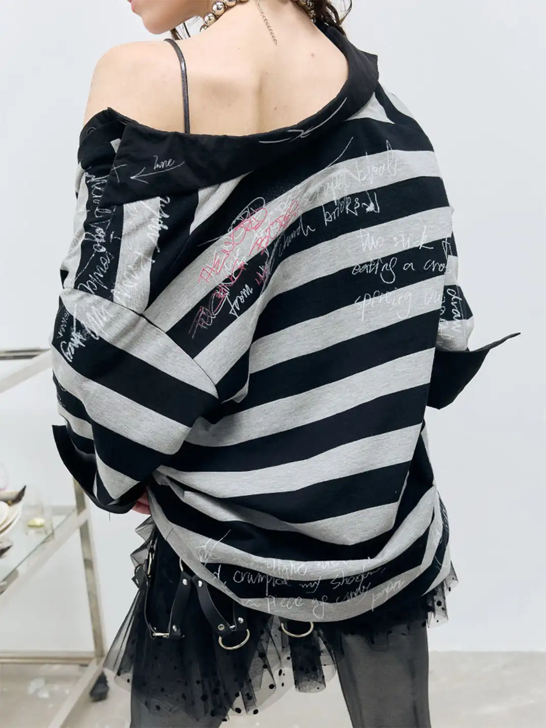 FULLTIDE | Striped Graffiti Faux Two-Piece Polo T-Shirt