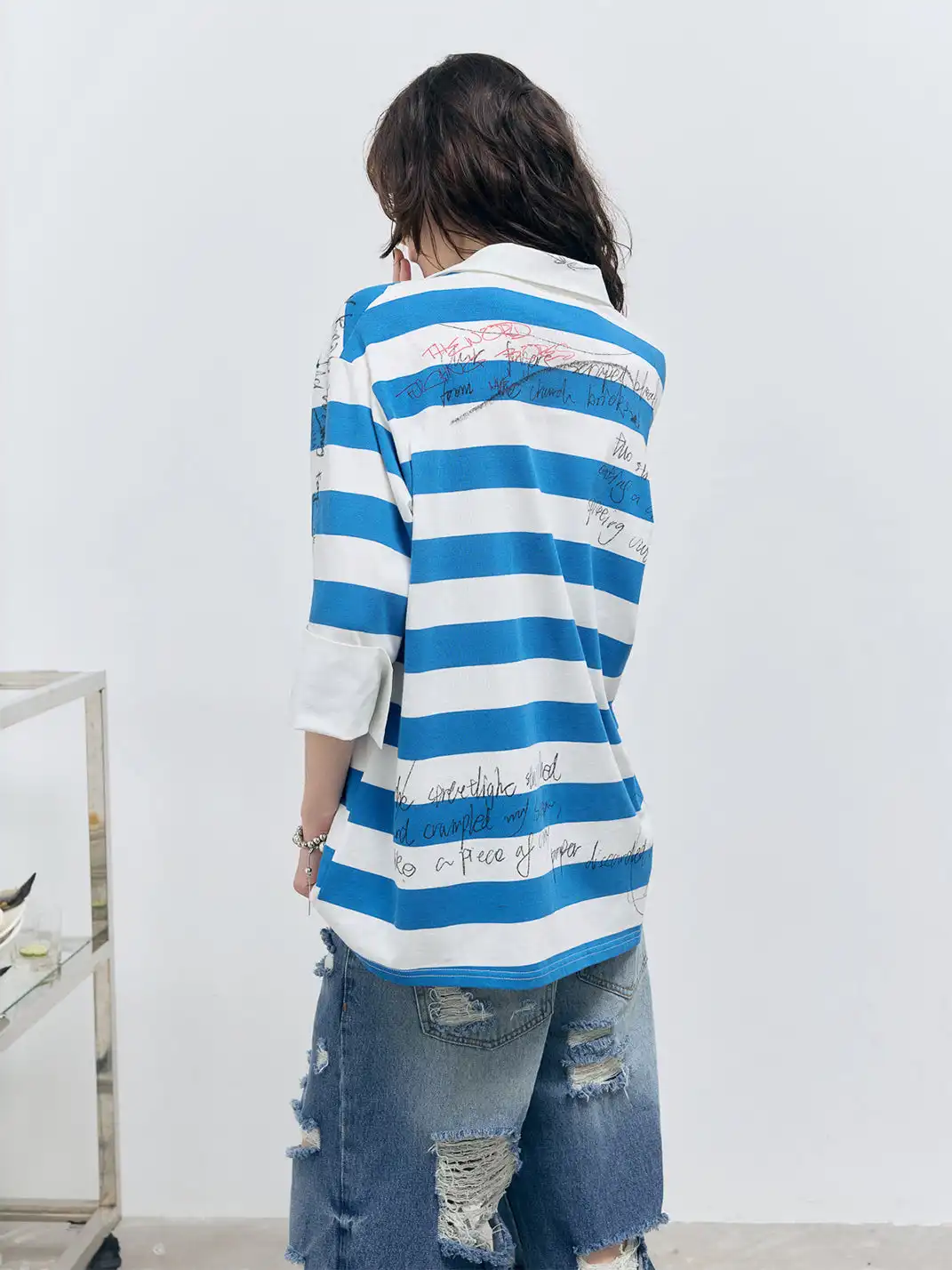 FULLTIDE | Striped Graffiti Faux Two-Piece Polo T-Shirt