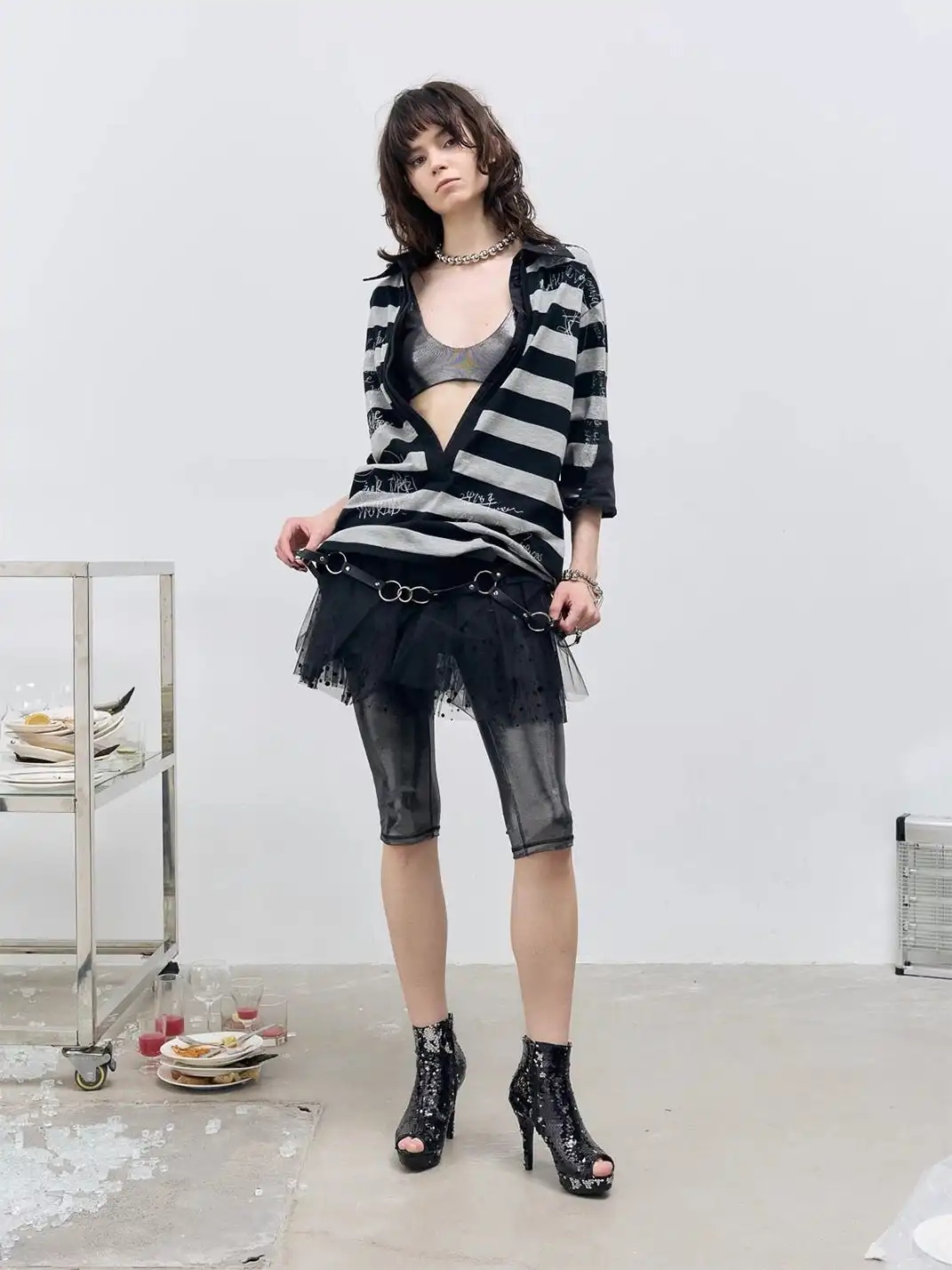 FULLTIDE | Striped Graffiti Faux Two-Piece Polo T-Shirt