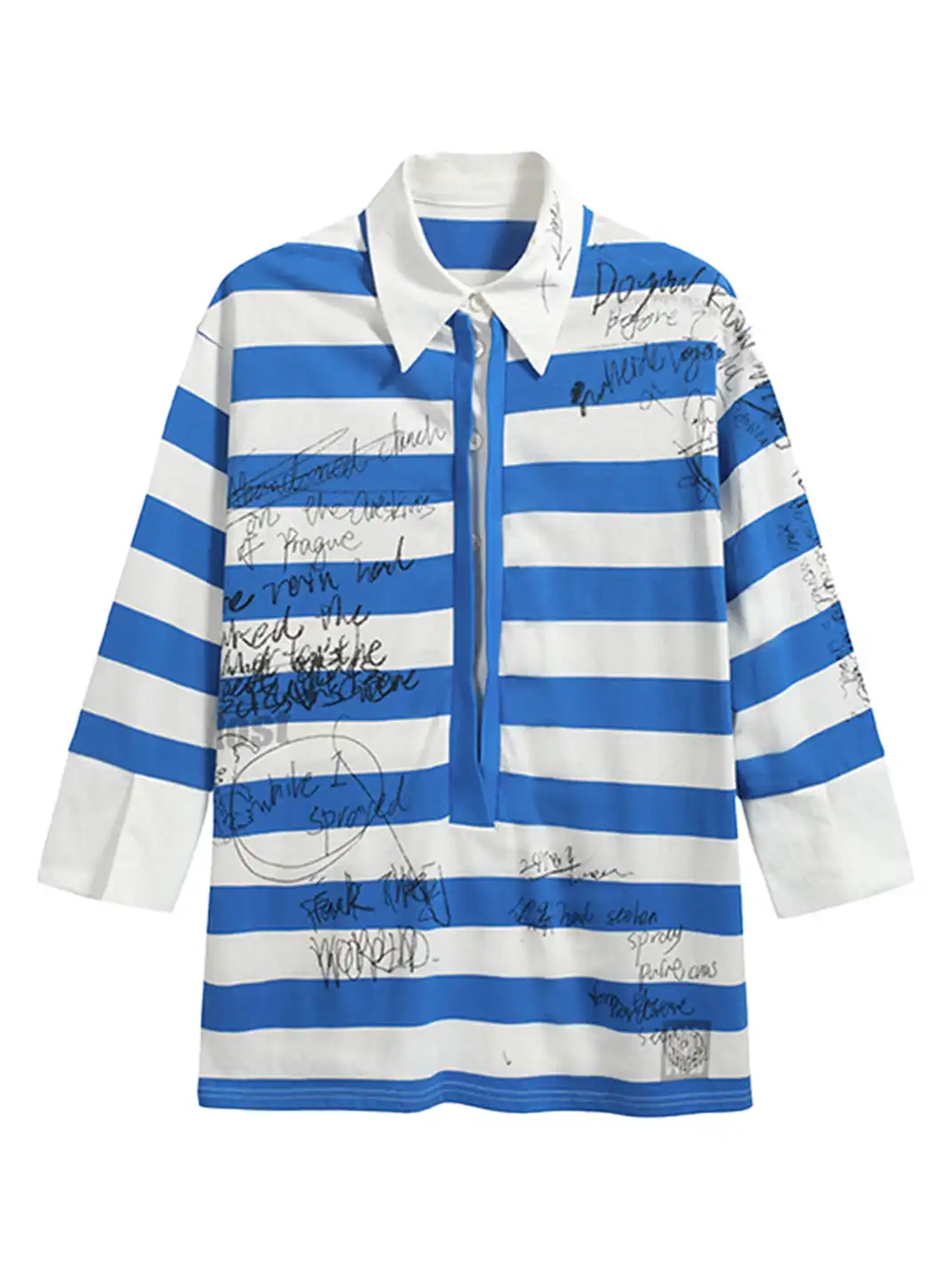 FULLTIDE | Striped Graffiti Faux Two-Piece Polo T-Shirt