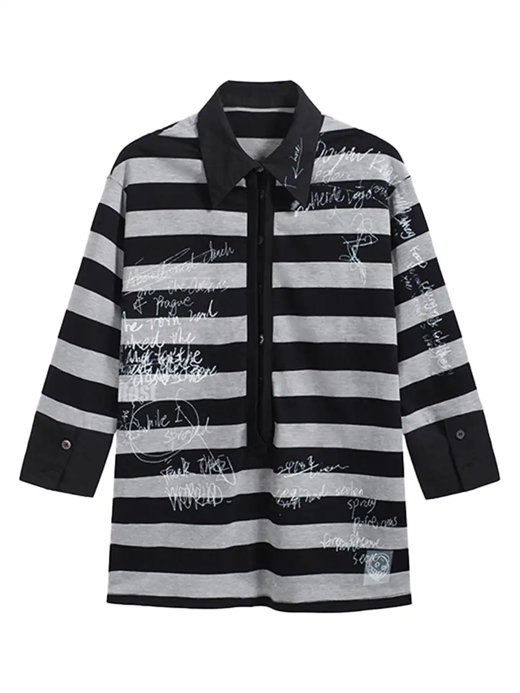FULLTIDE | Striped Graffiti Faux Two-Piece Polo T-Shirt