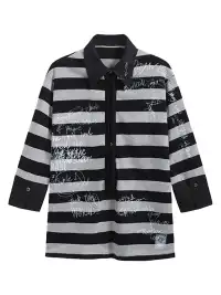 FULLTIDE | Striped Graffiti Faux Two-Piece Polo T-Shirt