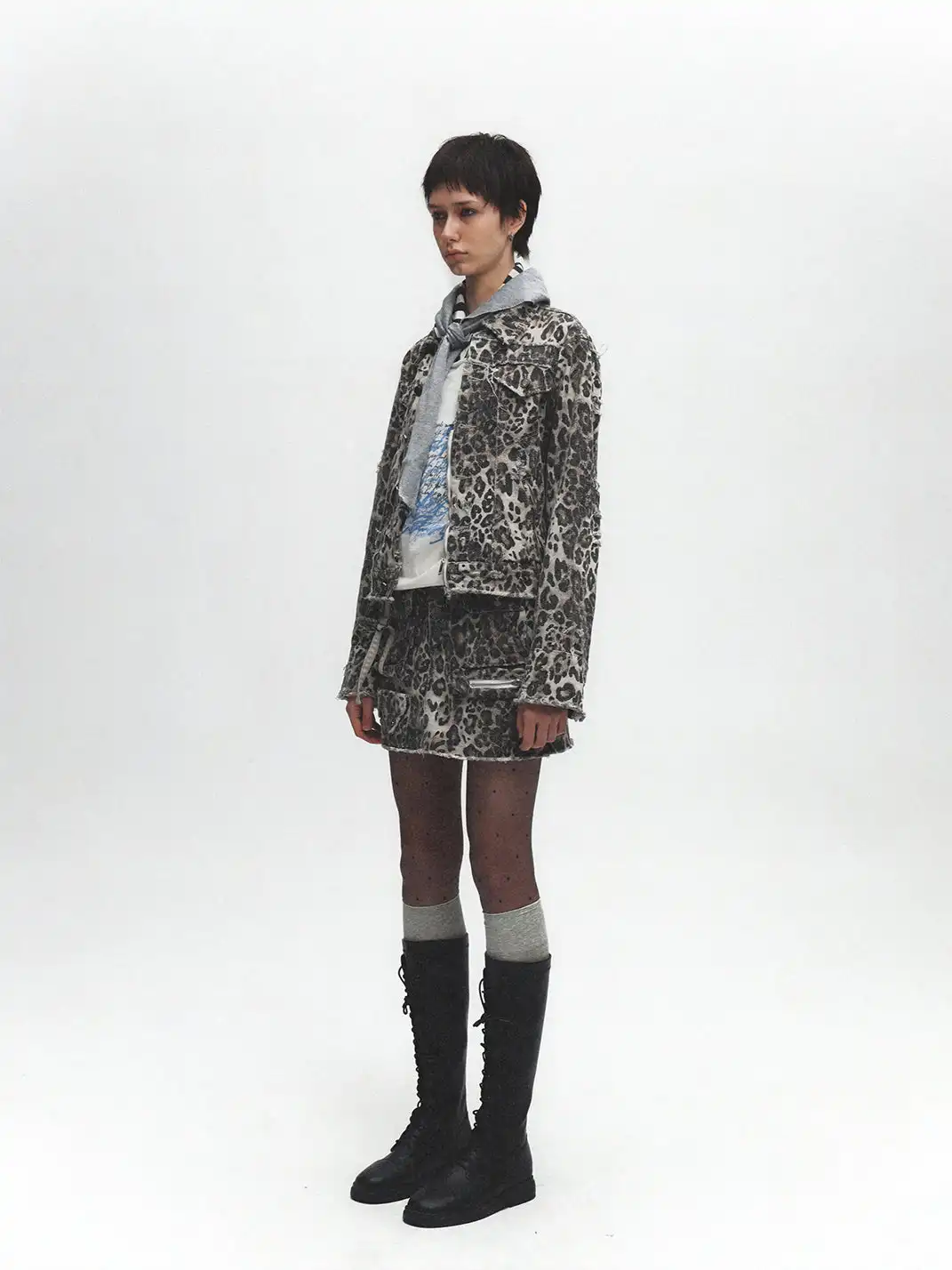 FULLTIDE | Leopard Print Washed Distressed Jacket
