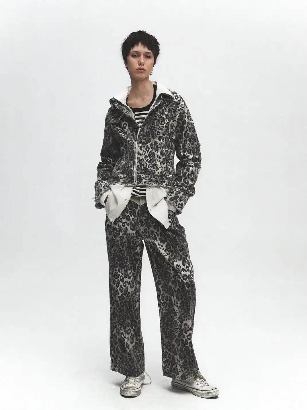 FULLTIDE | Leopard Print Washed Distressed Jacket