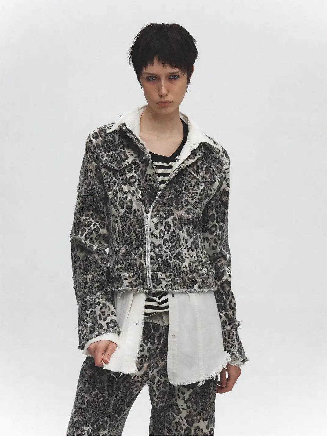 FULLTIDE | Leopard Print Washed Distressed Jacket