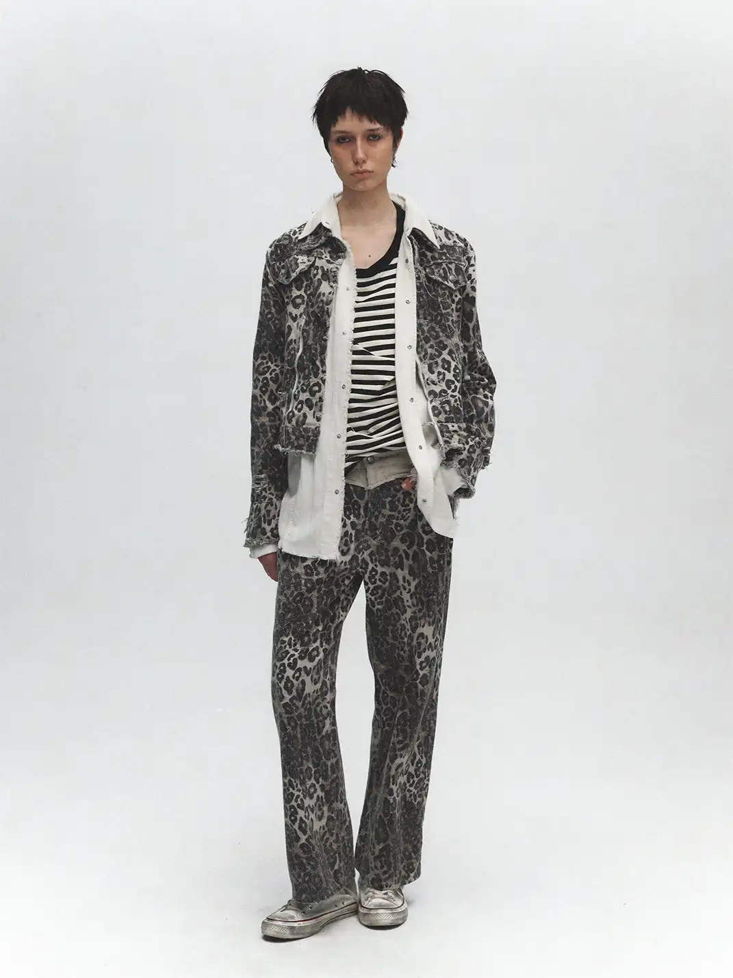 FULLTIDE | Leopard Print Washed Distressed Jacket