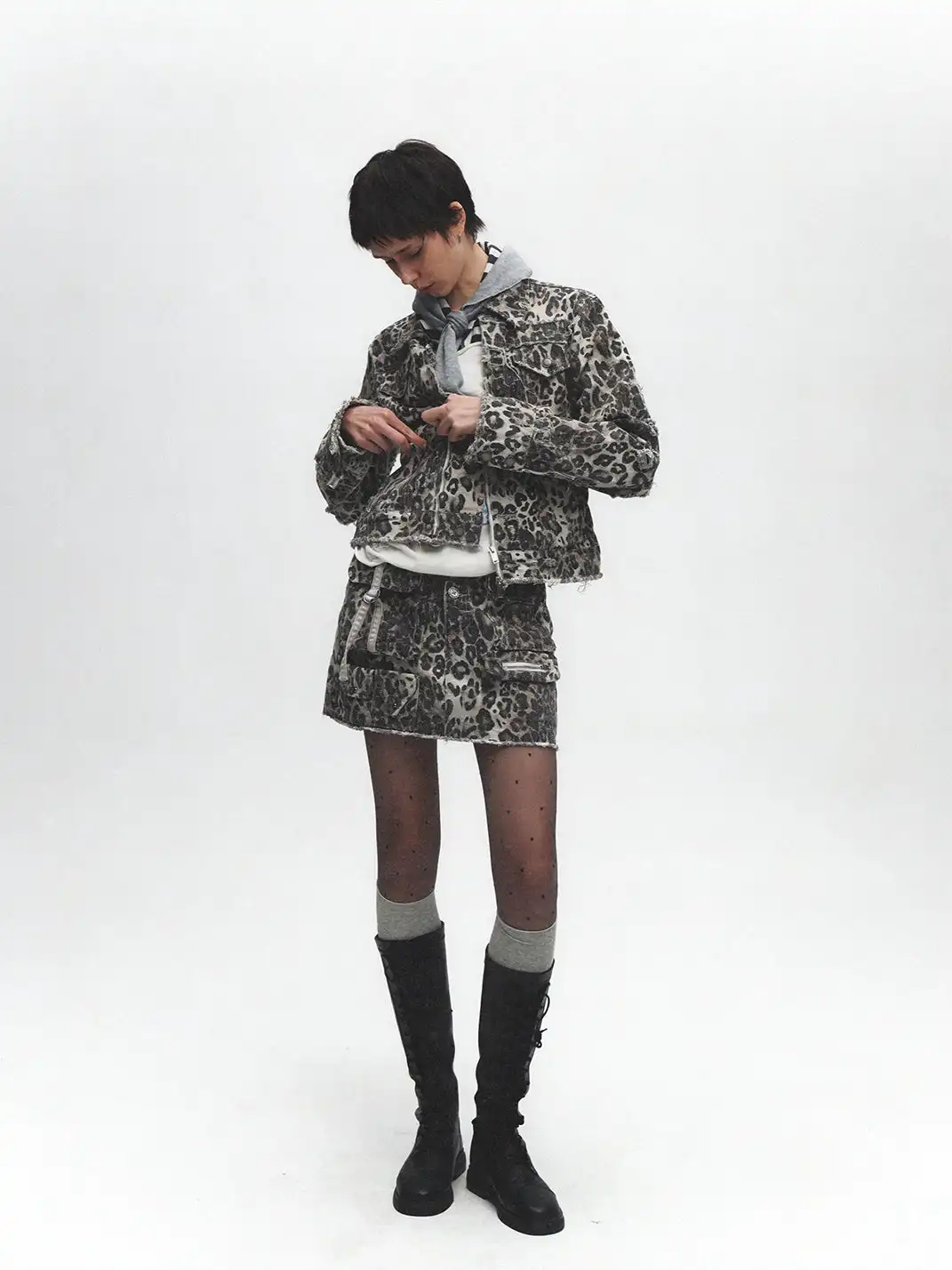 FULLTIDE | Leopard Print Washed Distressed Jacket