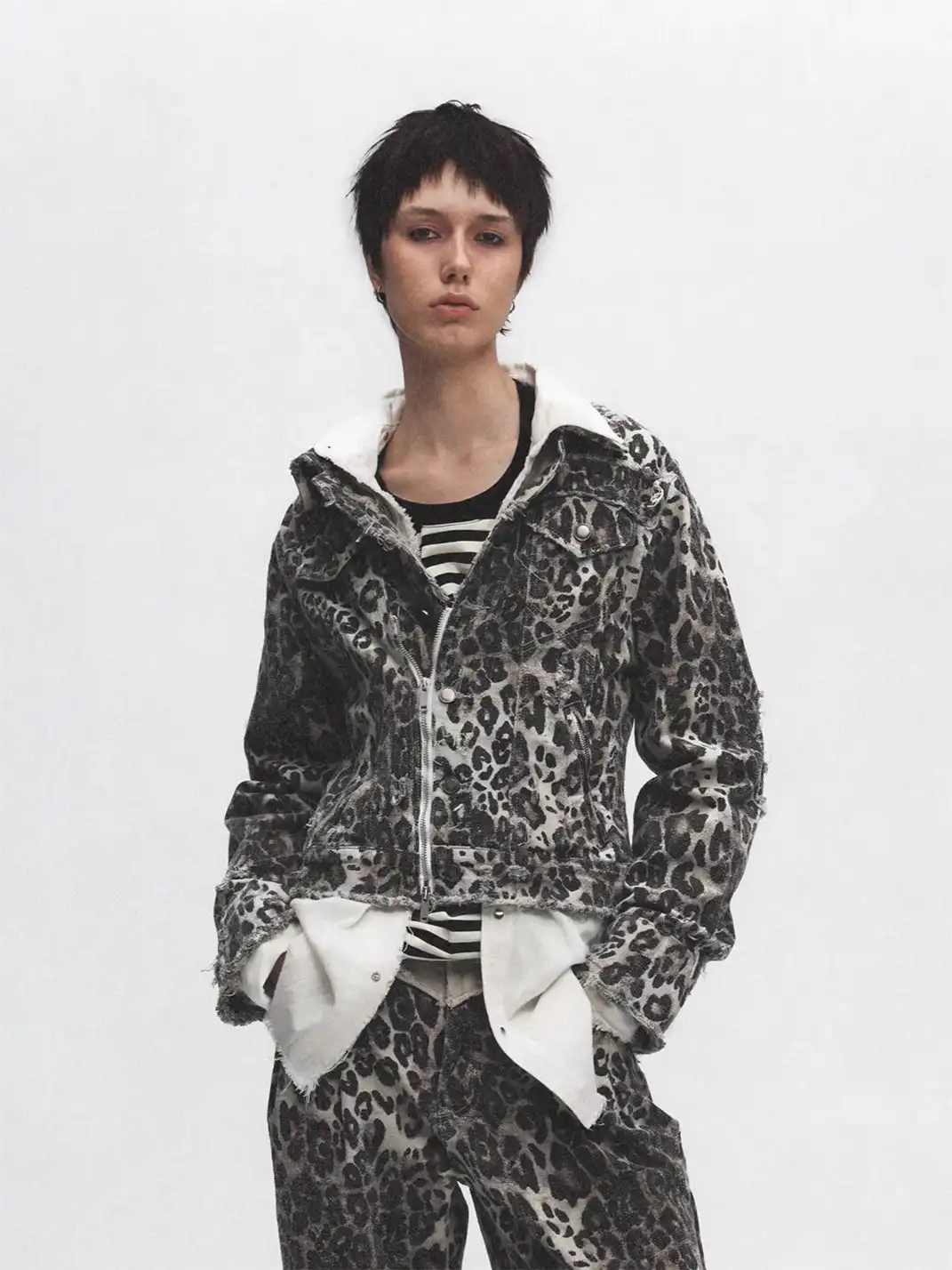FULLTIDE | Leopard Print Washed Distressed Jacket