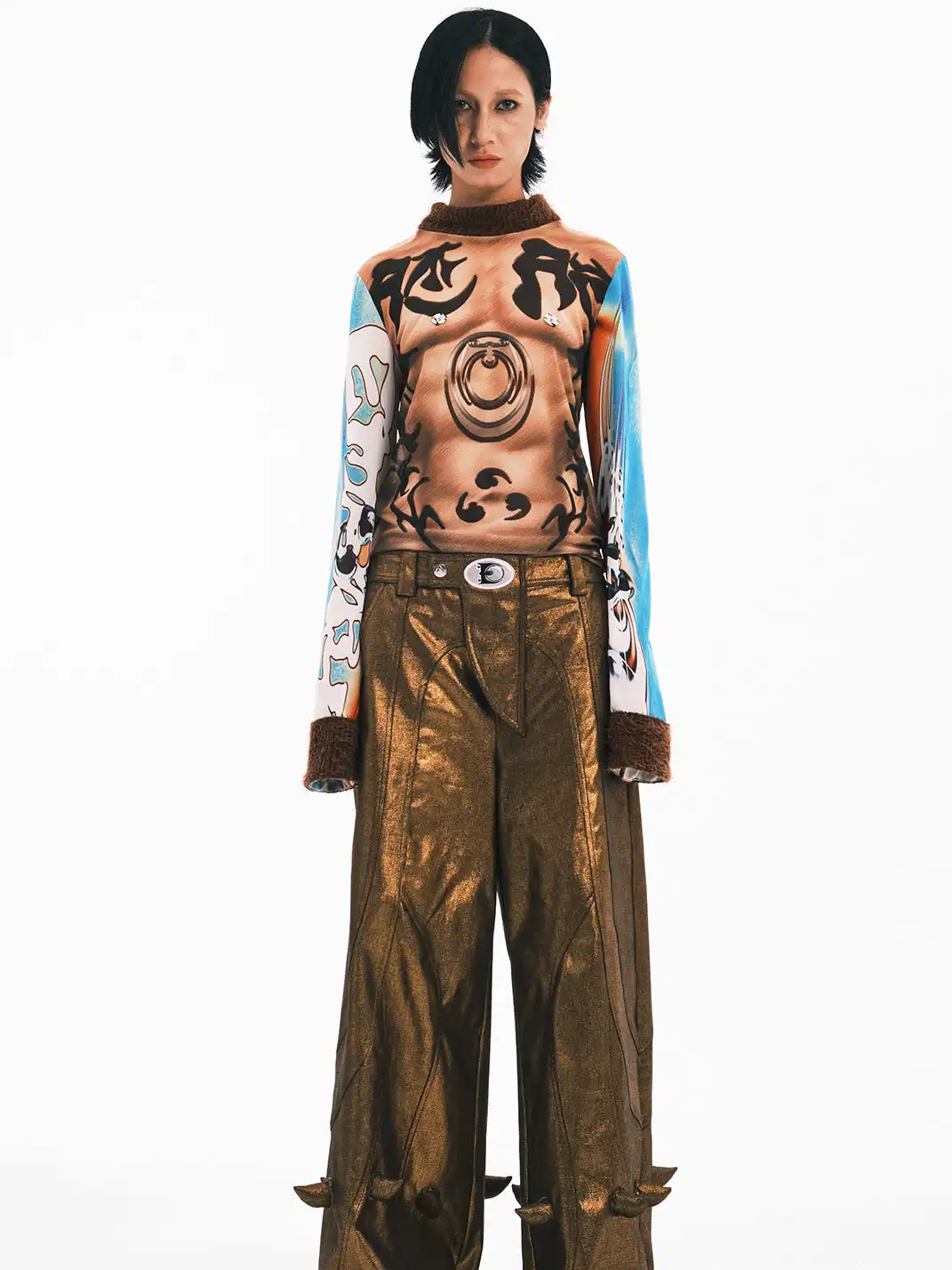 Embryo | Totem Print Mesh Patchwork Base Layer