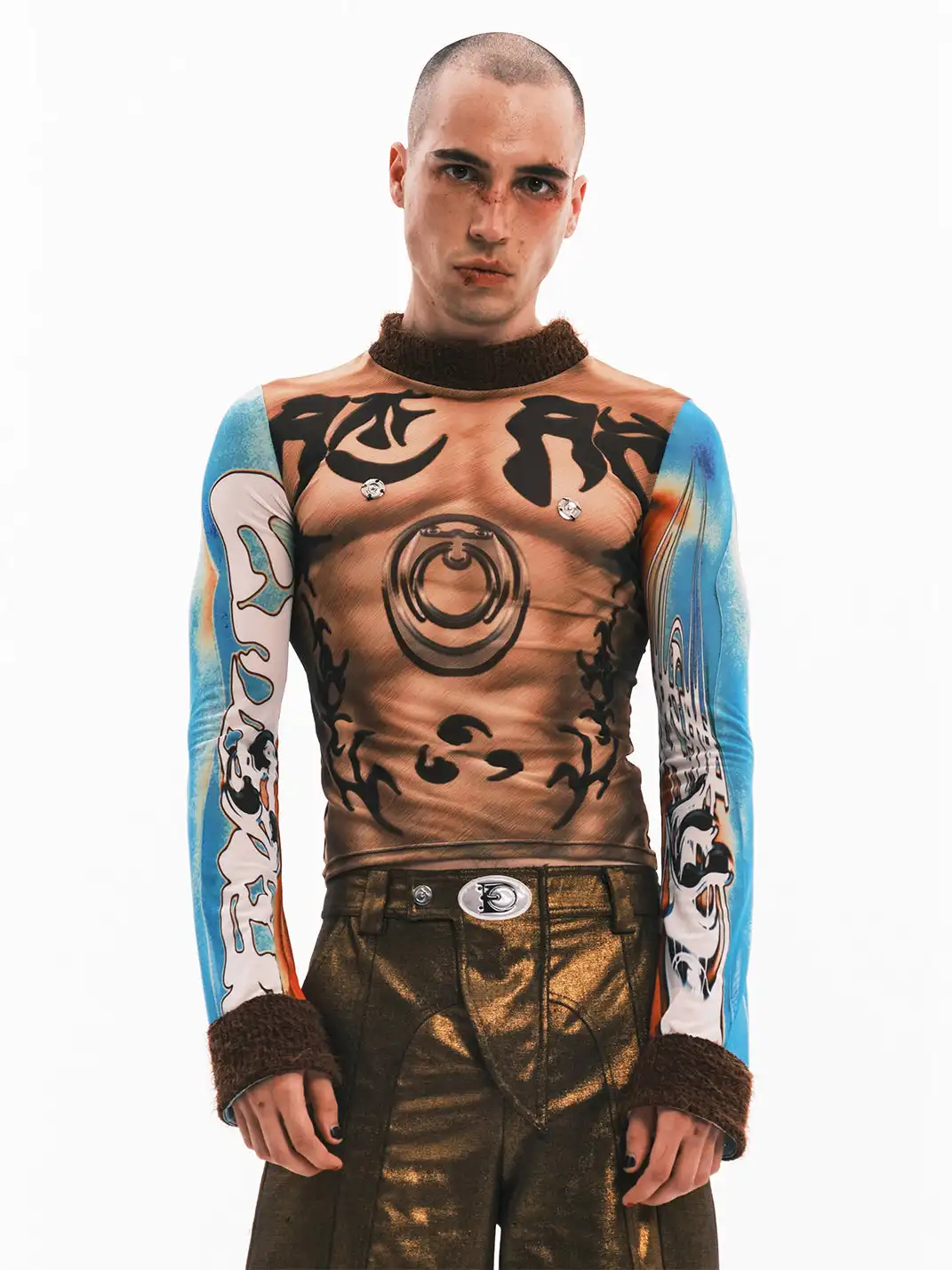 Embryo | Totem Print Mesh Patchwork Base Layer