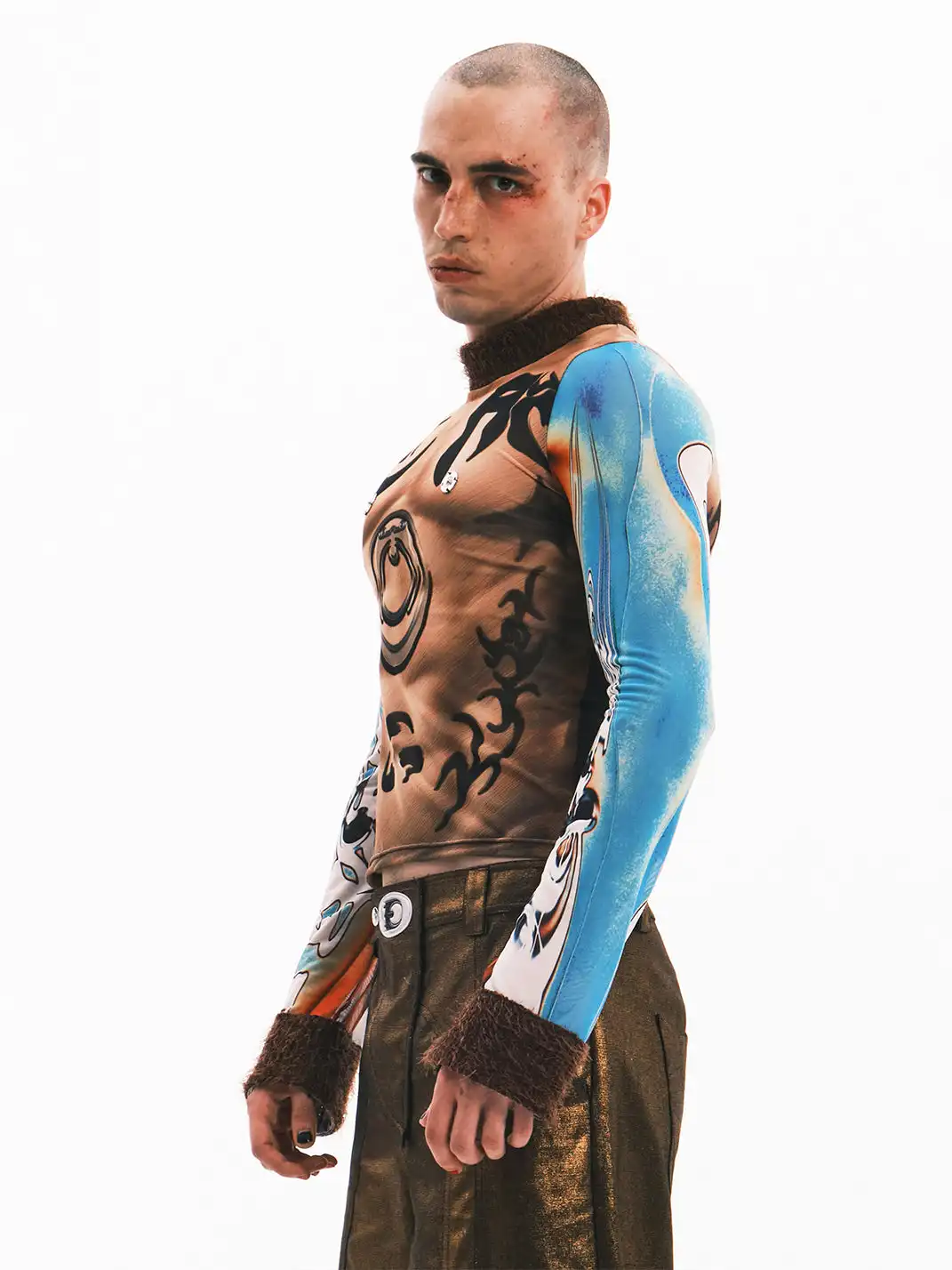 Embryo | Totem Print Mesh Patchwork Base Layer