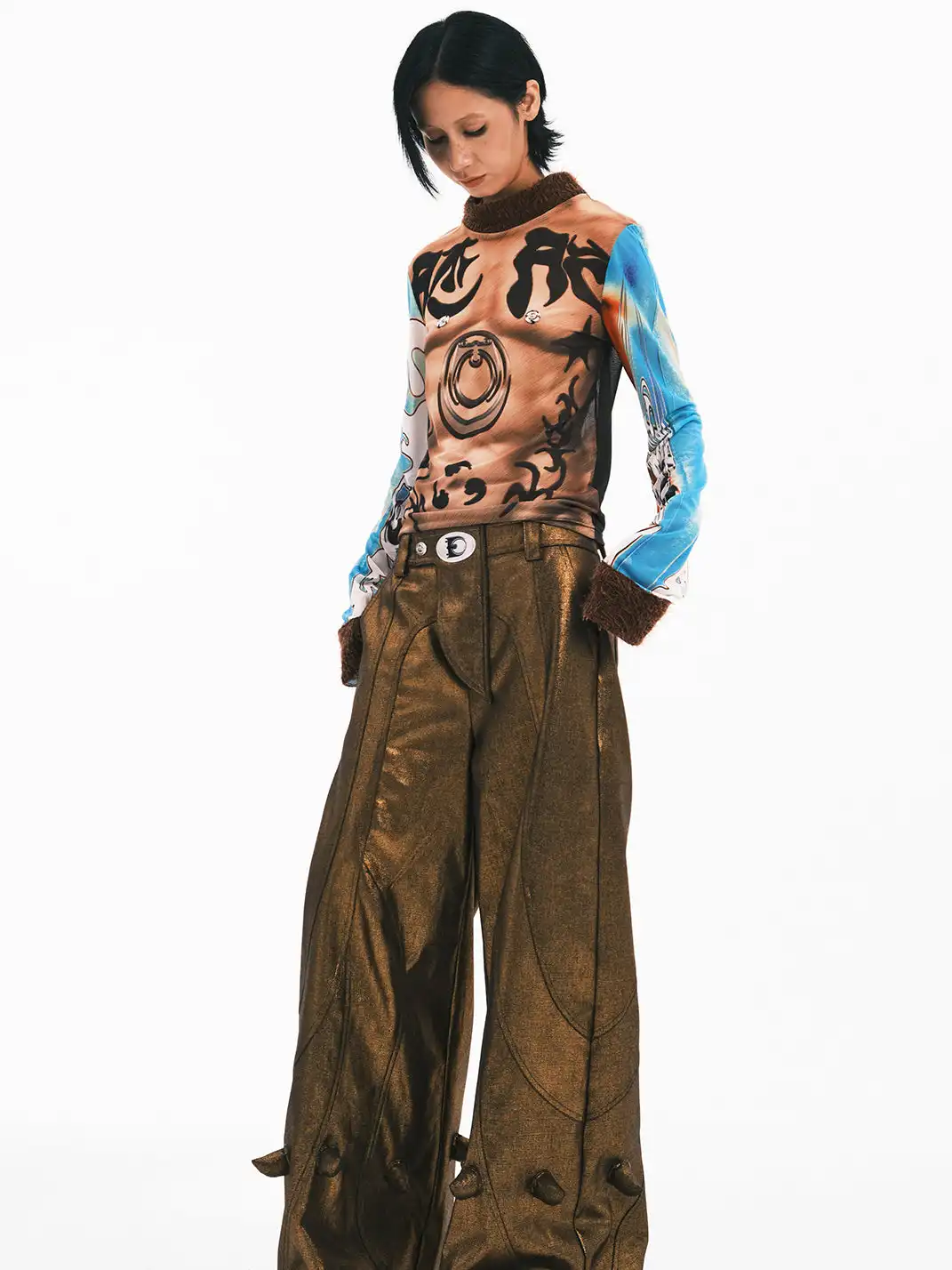 Embryo | Totem Print Mesh Patchwork Base Layer