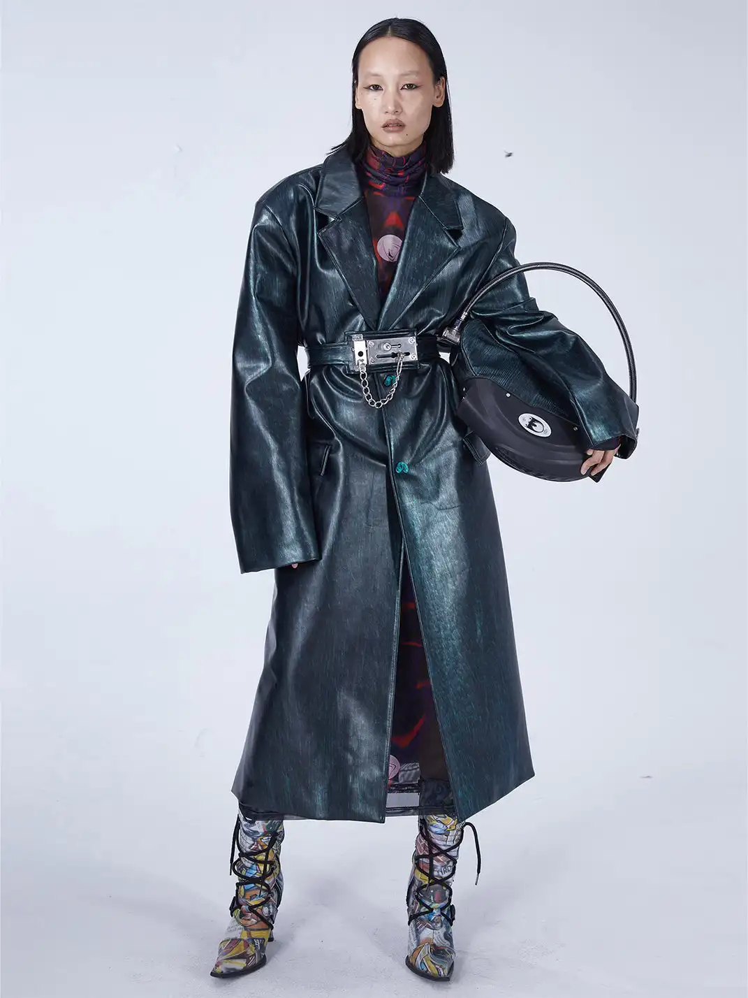 Embryo | Matrix Leather Trench Coat with Lock-on Snap