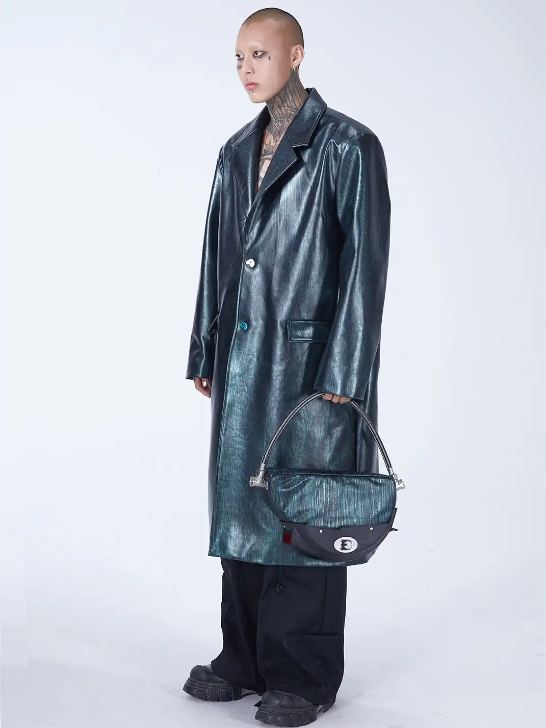 Embryo | Matrix Leather Trench Coat with Lock-on Snap