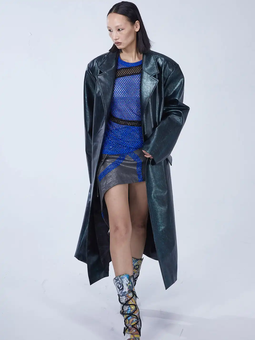 Embryo | Matrix Leather Trench Coat with Lock-on Snap