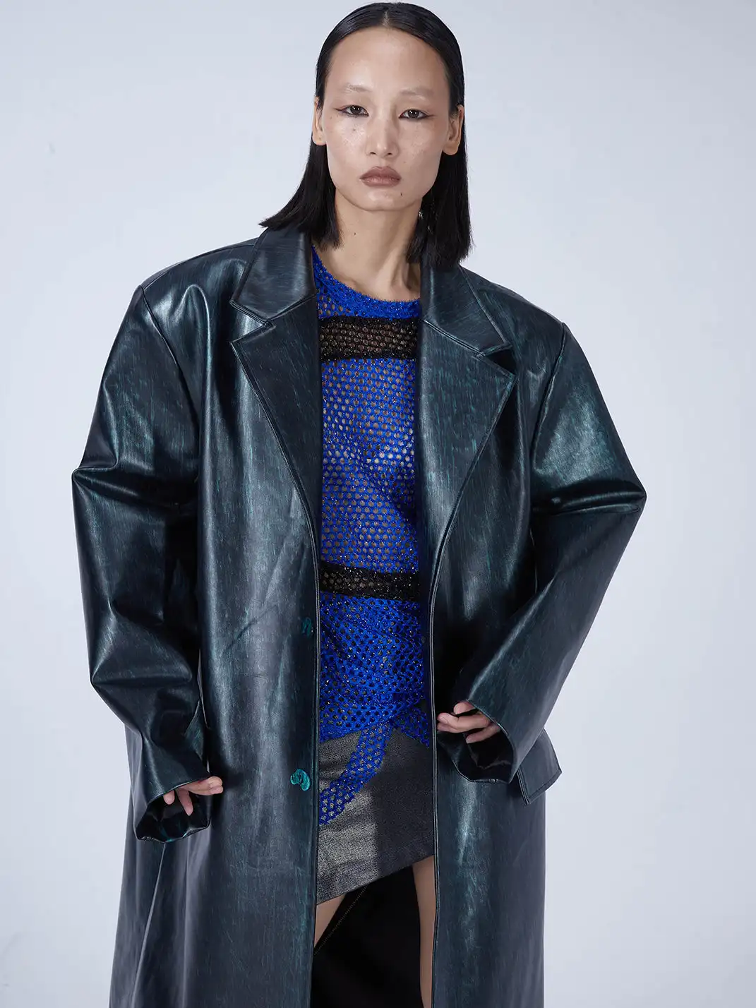 Embryo | Matrix Leather Trench Coat with Lock-on Snap