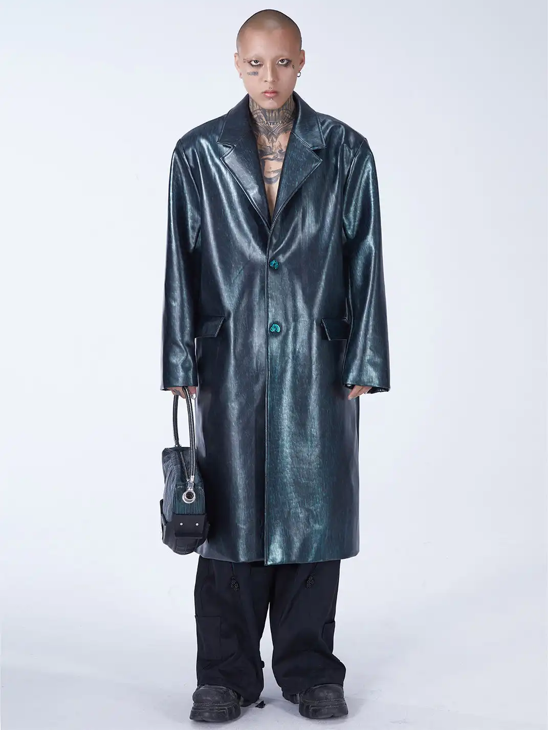 Embryo | Matrix Leather Trench Coat with Lock-on Snap