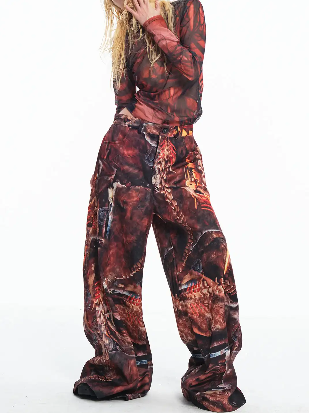 Embryo | Skeletal Simulation Tribal Totem Wide-Leg Pants