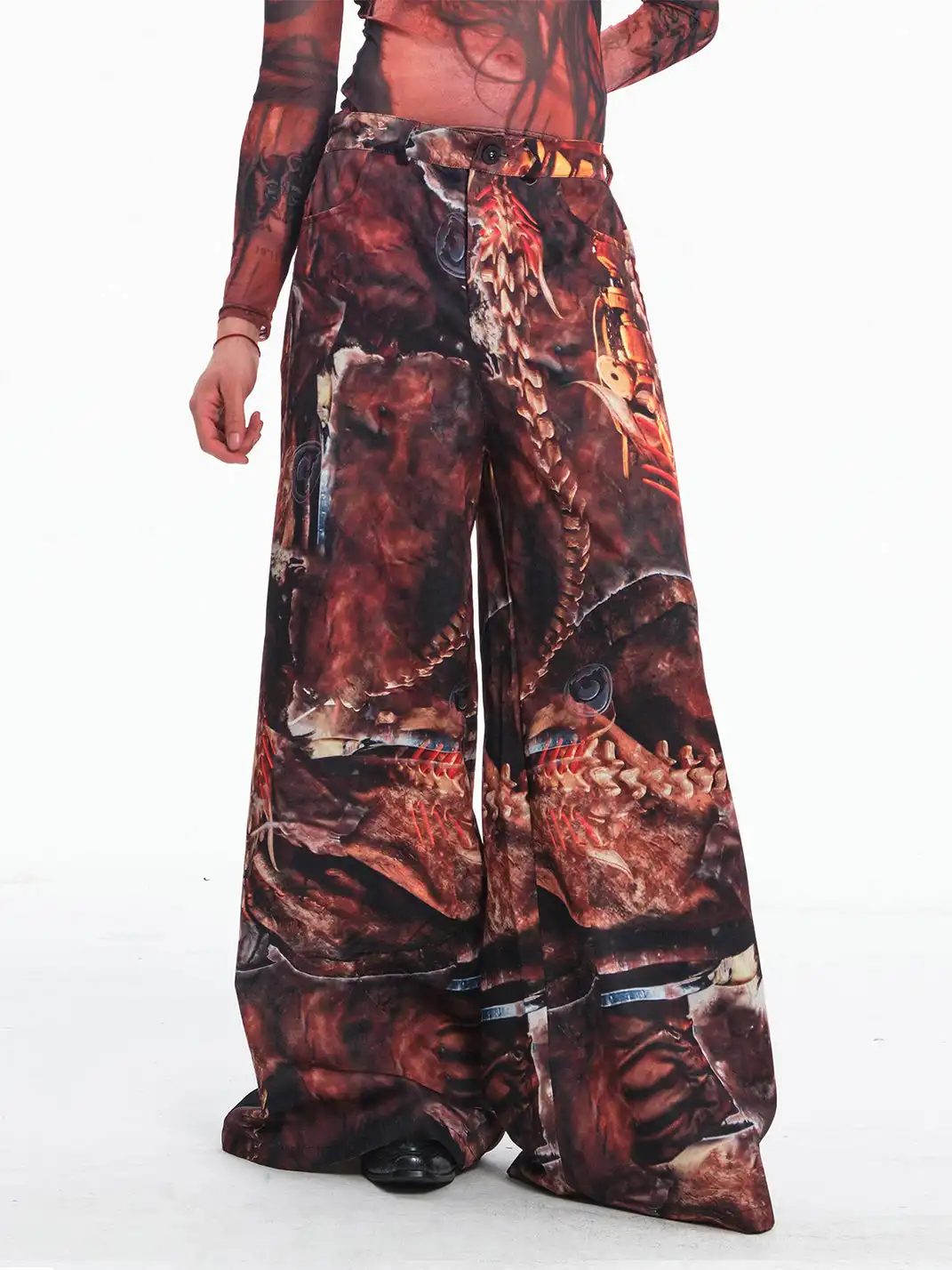 Embryo | Skeletal Simulation Tribal Totem Wide-Leg Pants