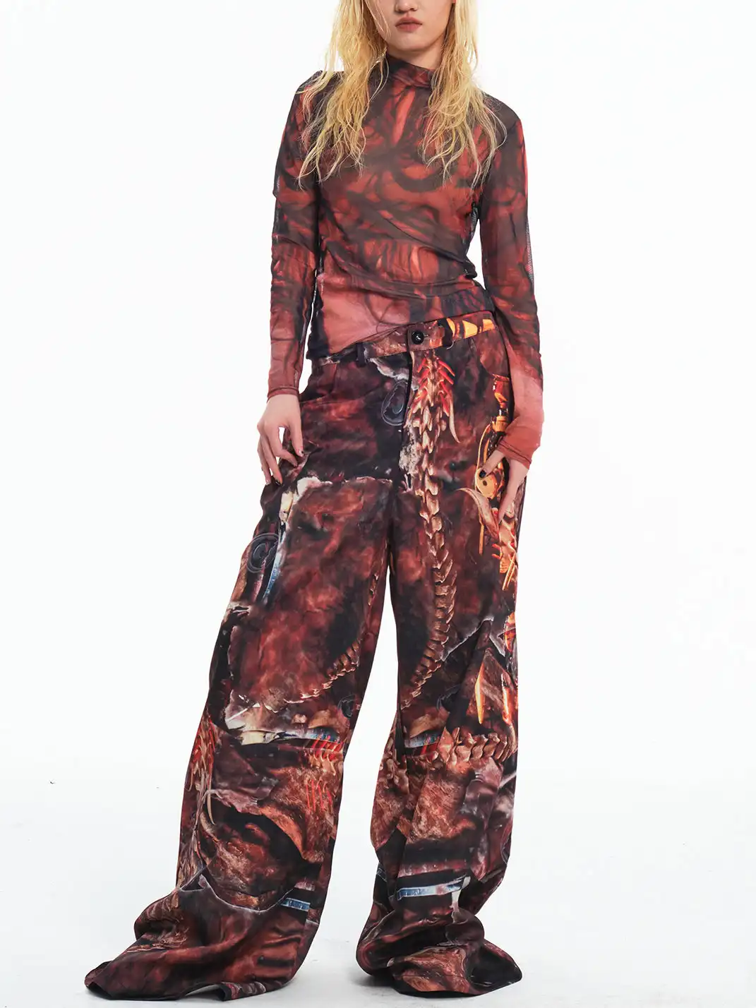 Embryo | Skeletal Simulation Tribal Totem Wide-Leg Pants