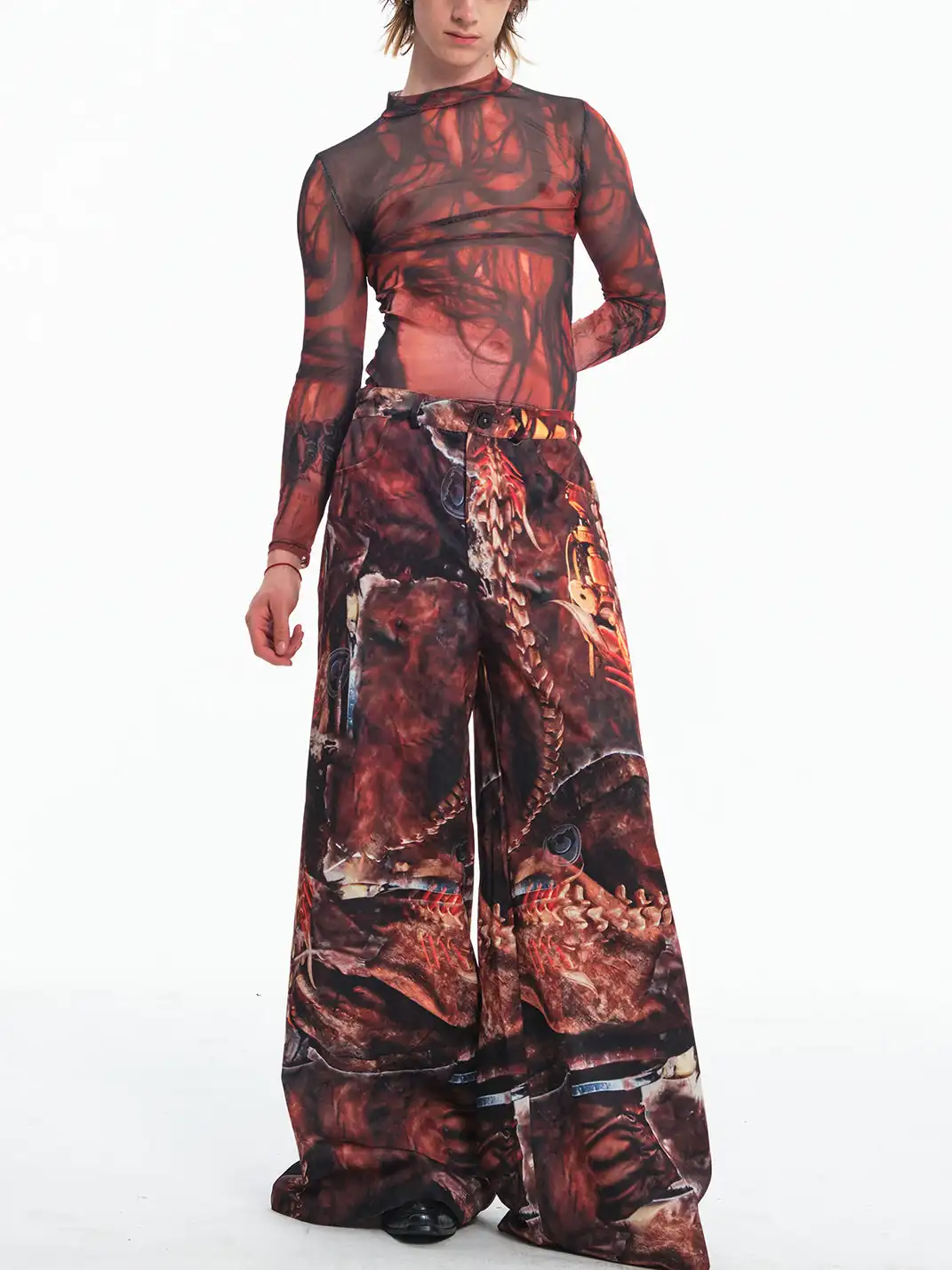 Embryo | Skeletal Simulation Tribal Totem Wide-Leg Pants
