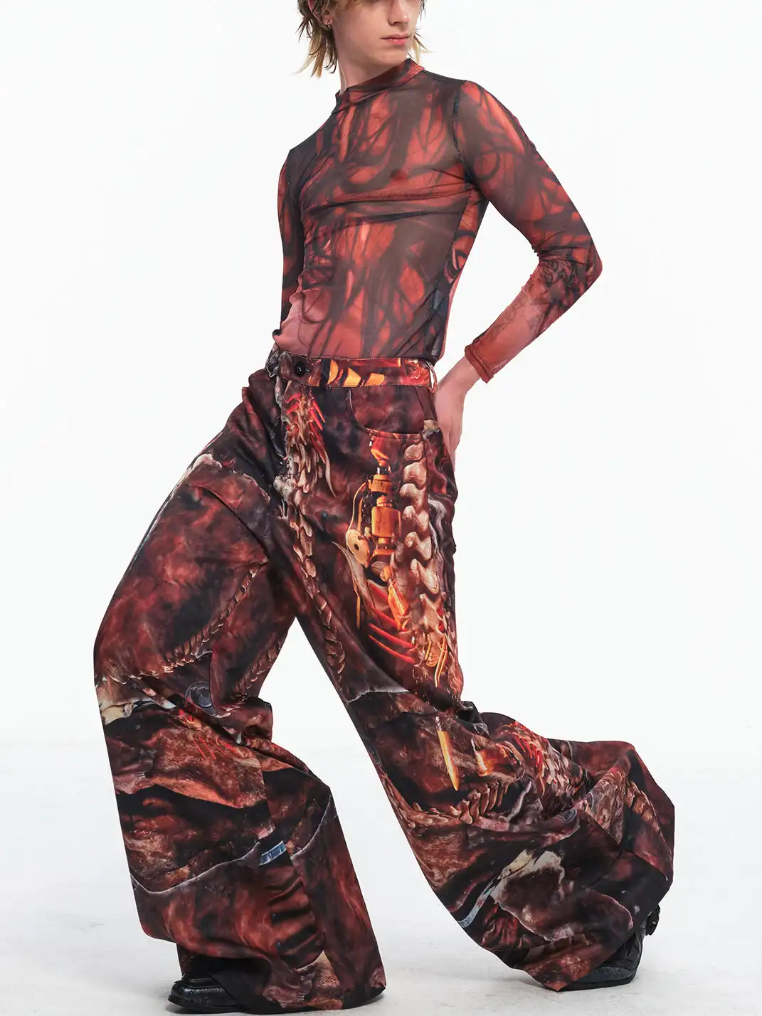 Embryo | Skeletal Simulation Tribal Totem Wide-Leg Pants