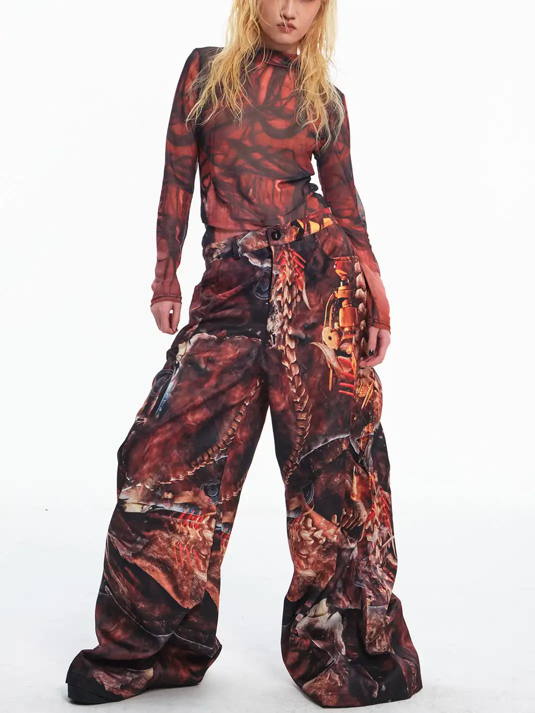 Embryo | Skeletal Simulation Tribal Totem Wide-Leg Pants
