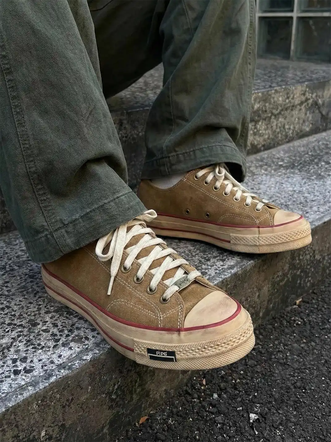 PIPG | Aged Suede Canvas Sneakers with Distressed Finish