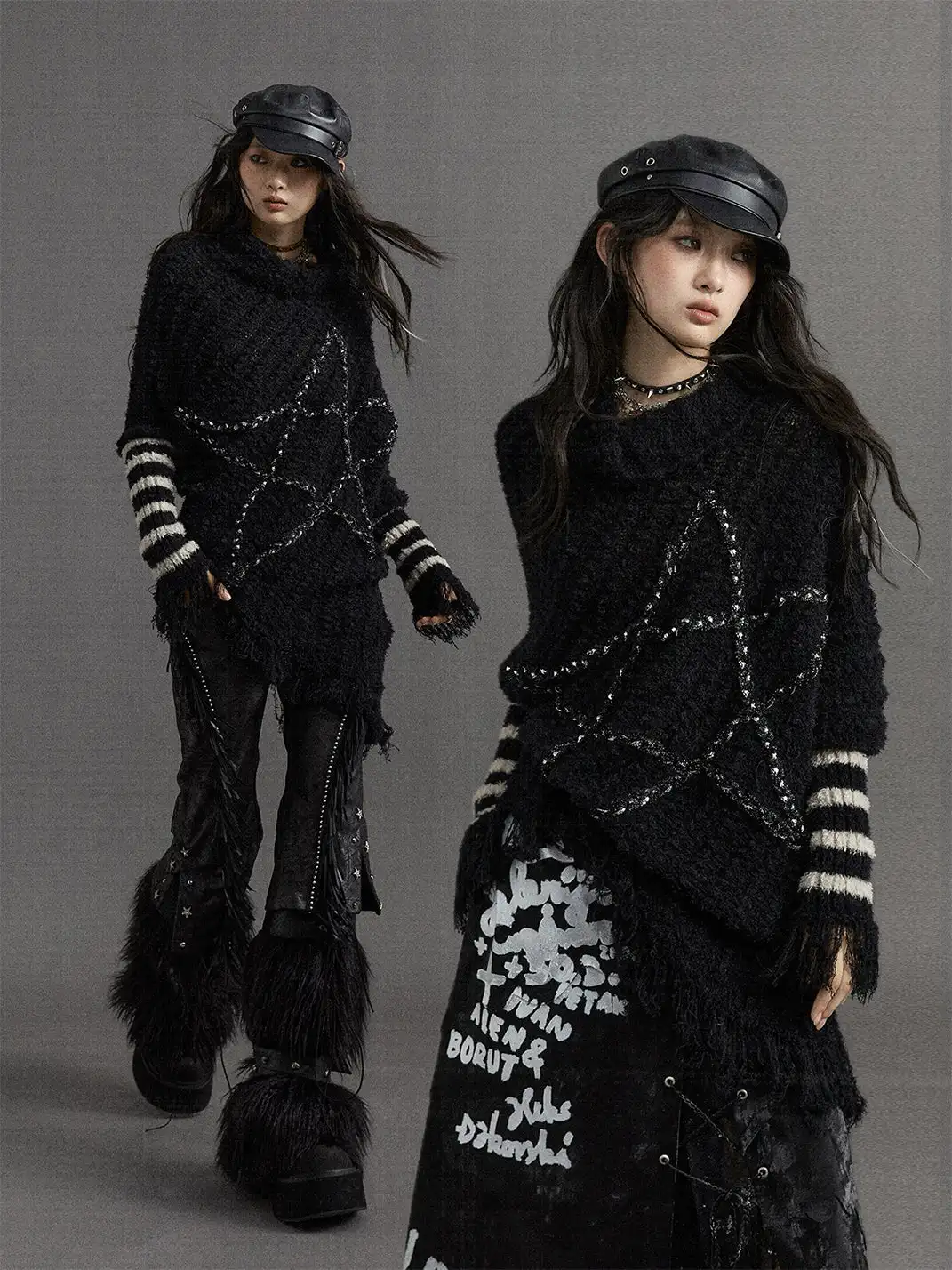 NO ROMANCE | Five-Pointed Star Striped Knit Sweater