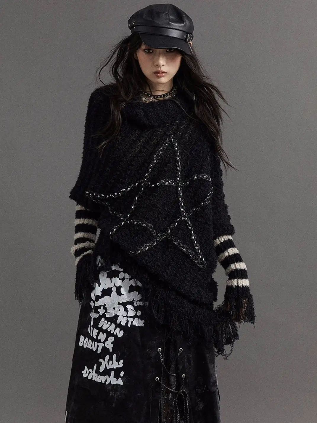 NO ROMANCE | Five-Pointed Star Striped Knit Sweater