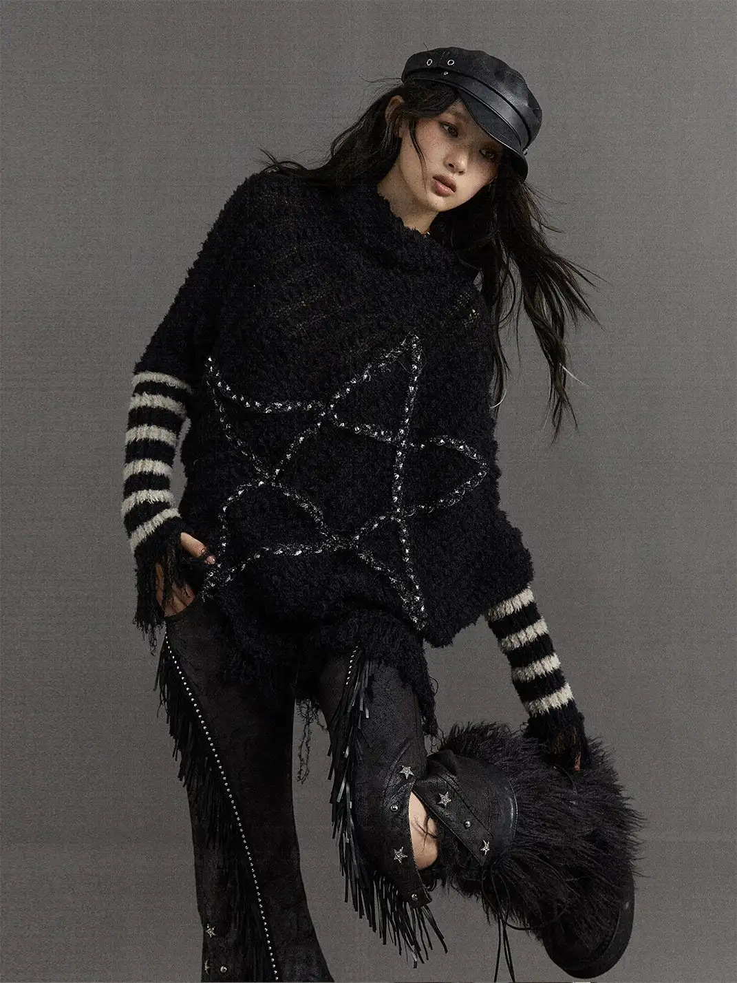 NO ROMANCE | Five-Pointed Star Striped Knit Sweater