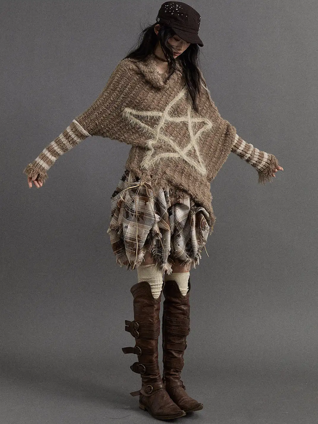 NO ROMANCE | Five-Pointed Star Striped Knit Sweater