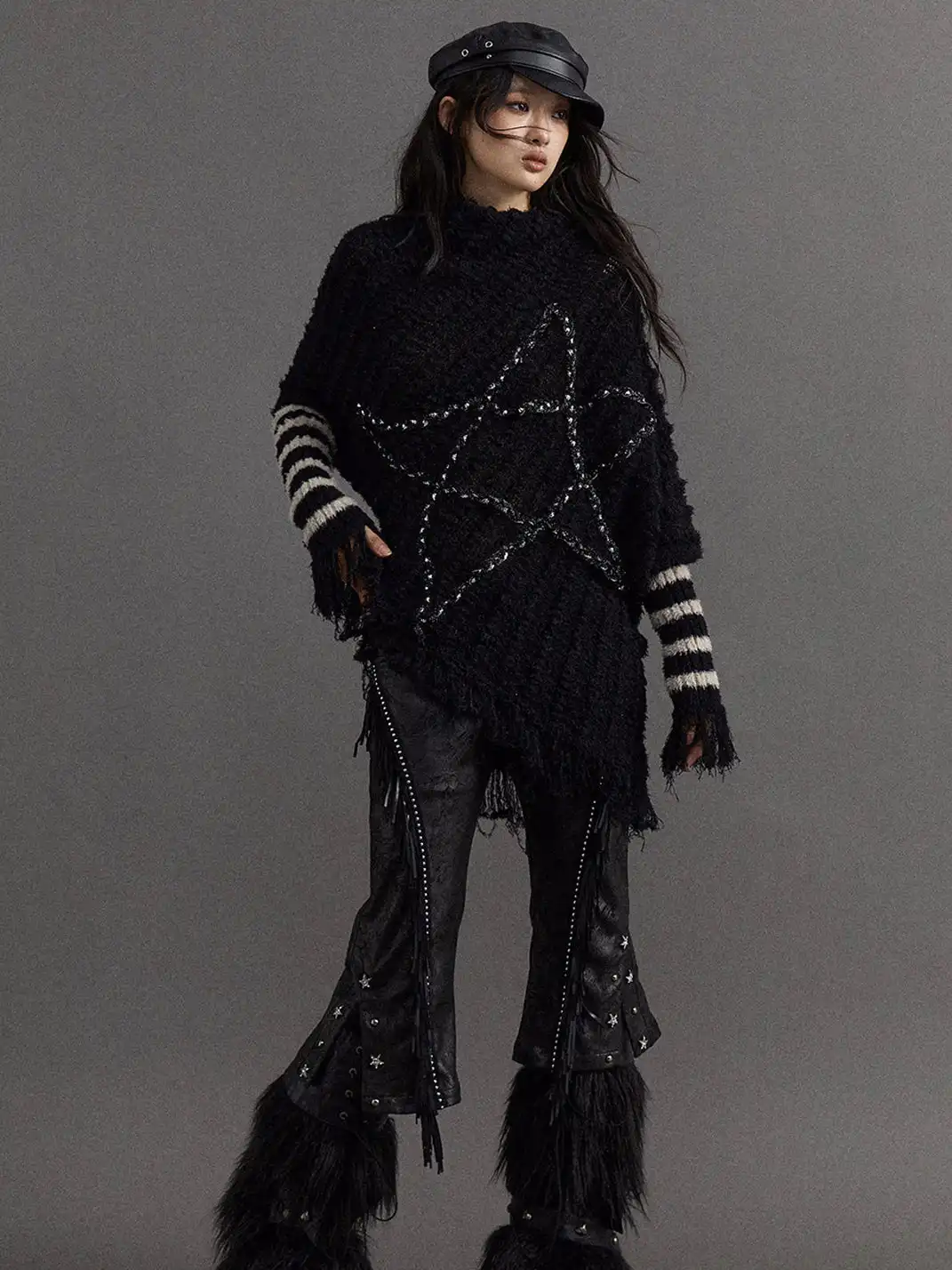 NO ROMANCE | Five-Pointed Star Striped Knit Sweater