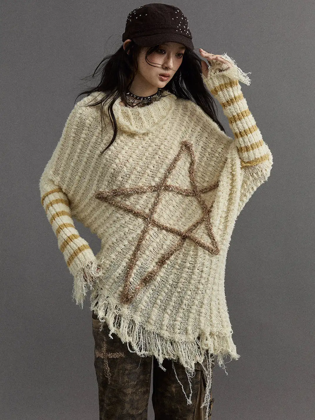 NO ROMANCE | Five-Pointed Star Striped Knit Sweater