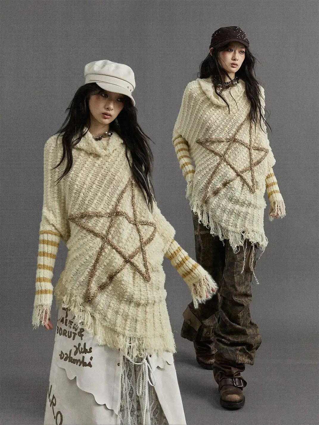 NO ROMANCE | Five-Pointed Star Striped Knit Sweater
