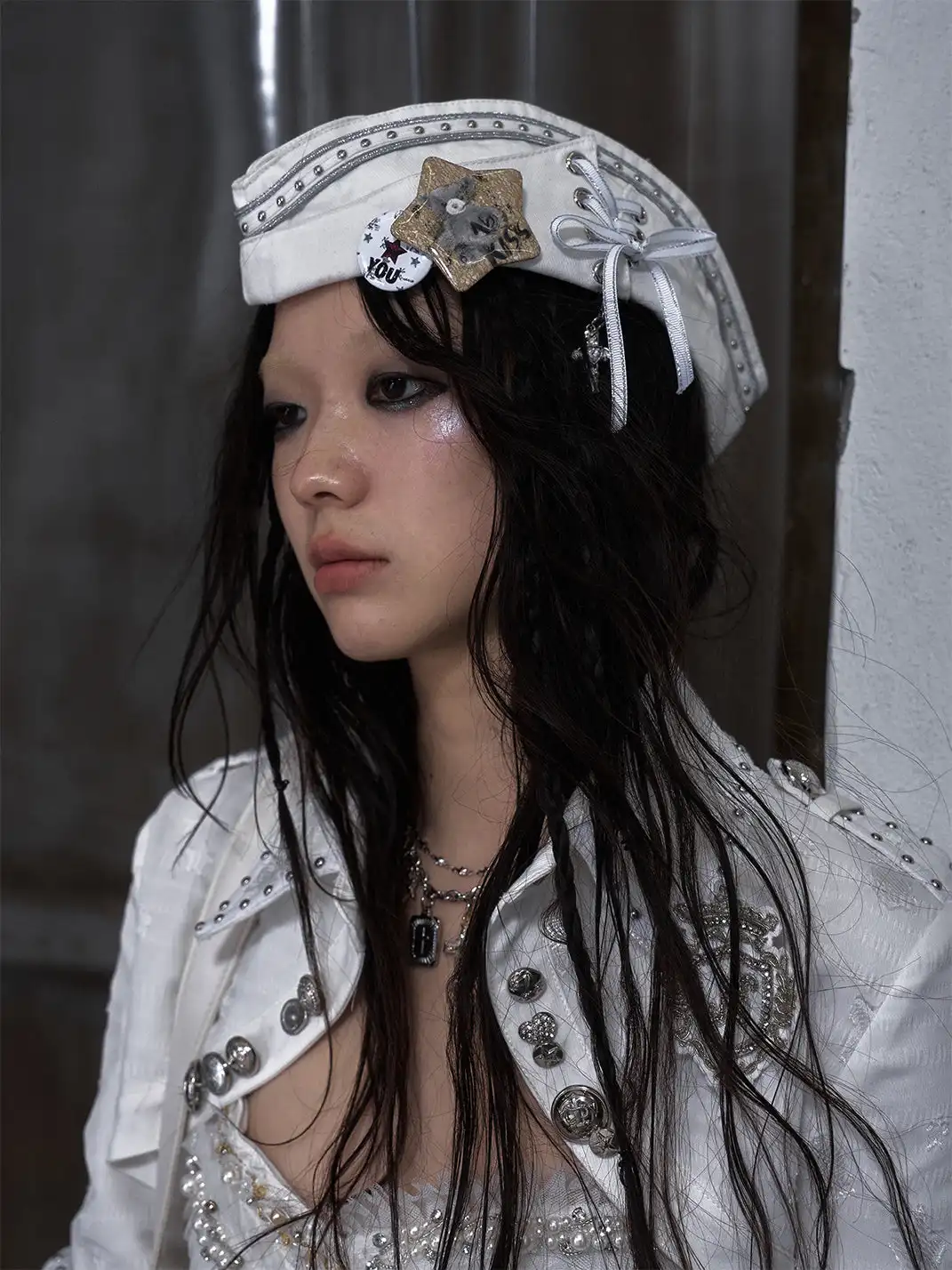 NO ROMANCE | Navy-Style Patchwork Webbing Sailor Hat