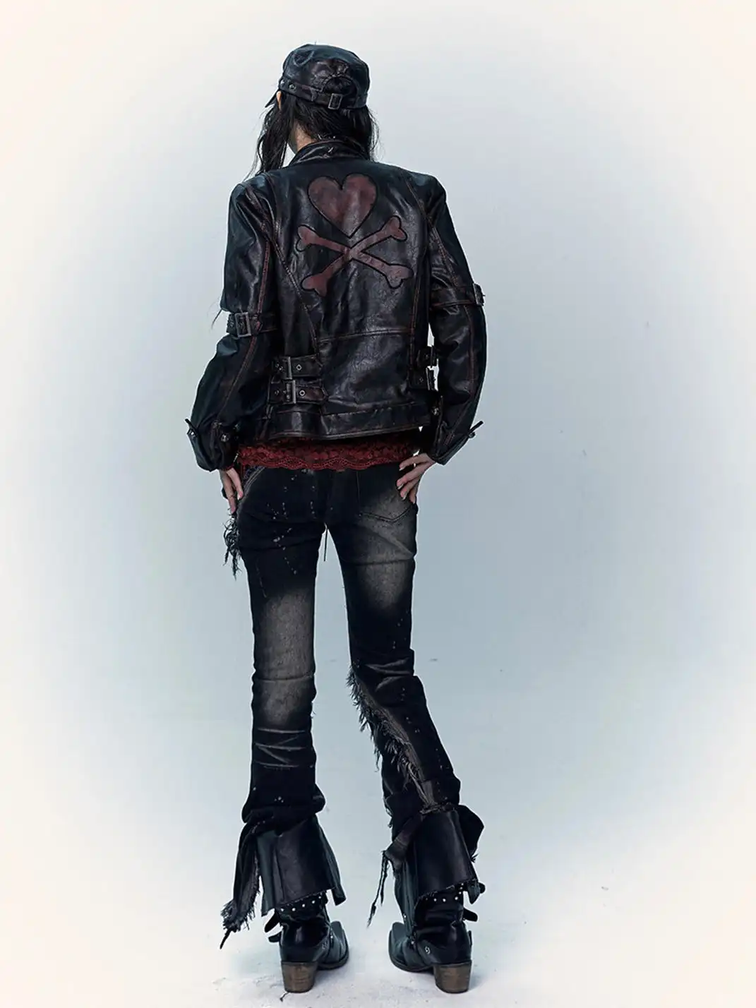 NO ROMANCE | Patchwork Plaid Distressed Washed Denim Jeans