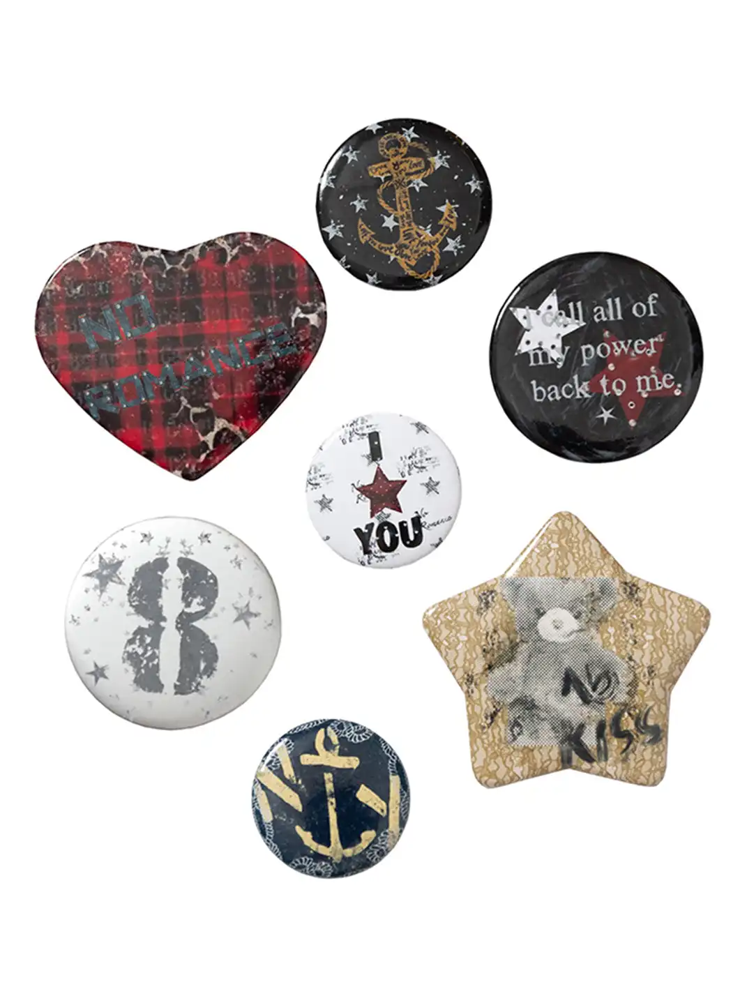 NO ROMANCE | Distressed Design Badge Metal Brooch