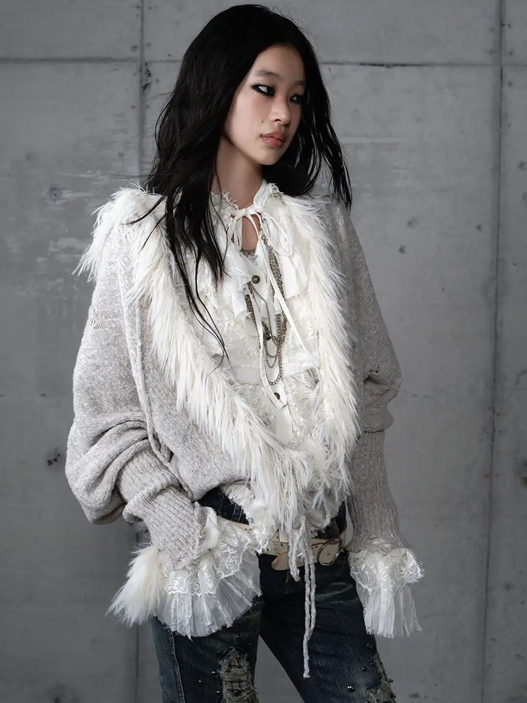 NO ROMANCE | Knitted Batwing Sleeve Hooded Sweater