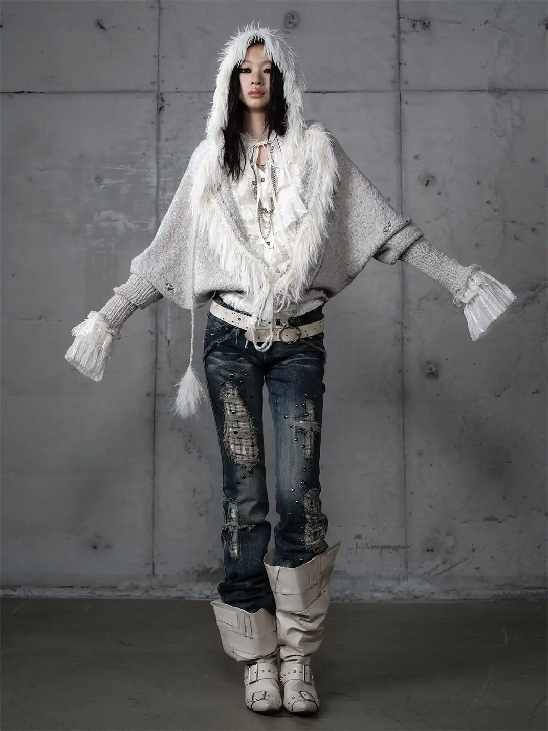 NO ROMANCE | Knitted Batwing Sleeve Hooded Sweater