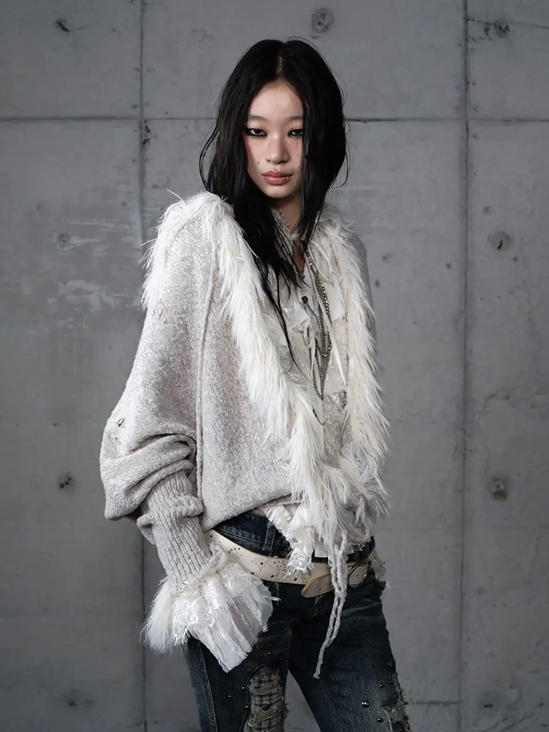 NO ROMANCE | Knitted Batwing Sleeve Hooded Sweater