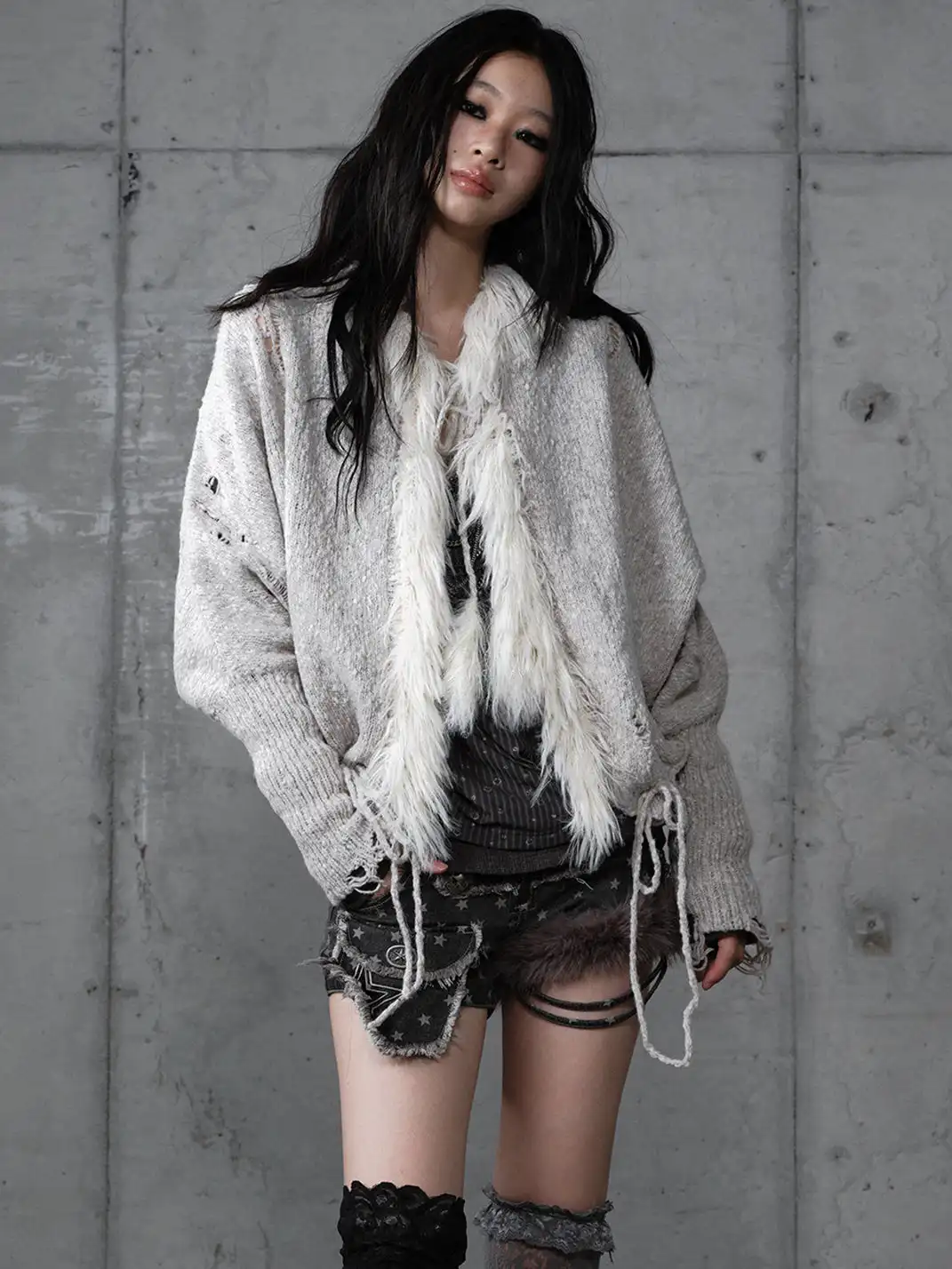 NO ROMANCE | Knitted Batwing Sleeve Hooded Sweater